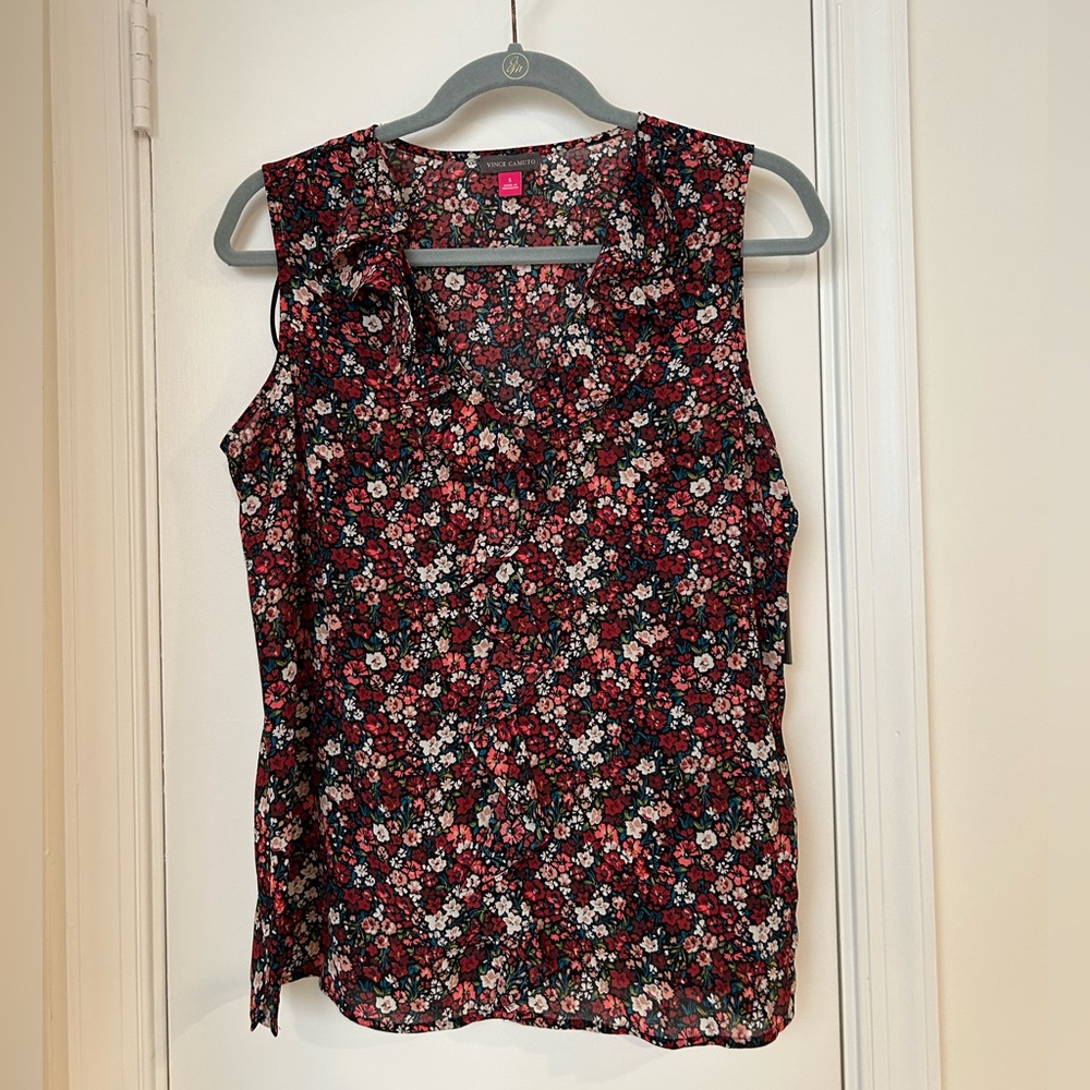 Vince Camuto Floral Sleeveless Blouse - Ruffled Trim -Size S